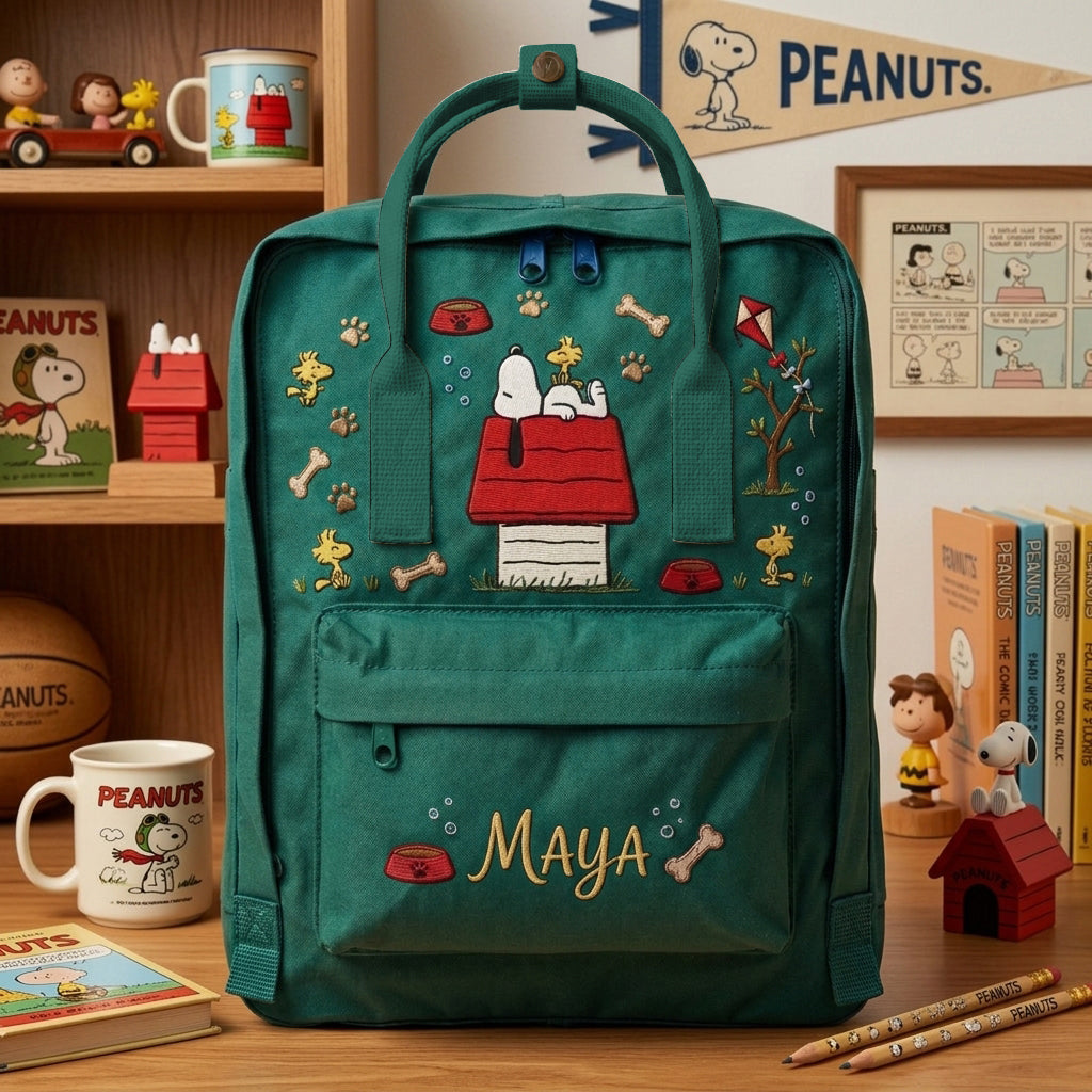 Snoopy Fjallraven Kanken Hand-Embroidered Backpack
