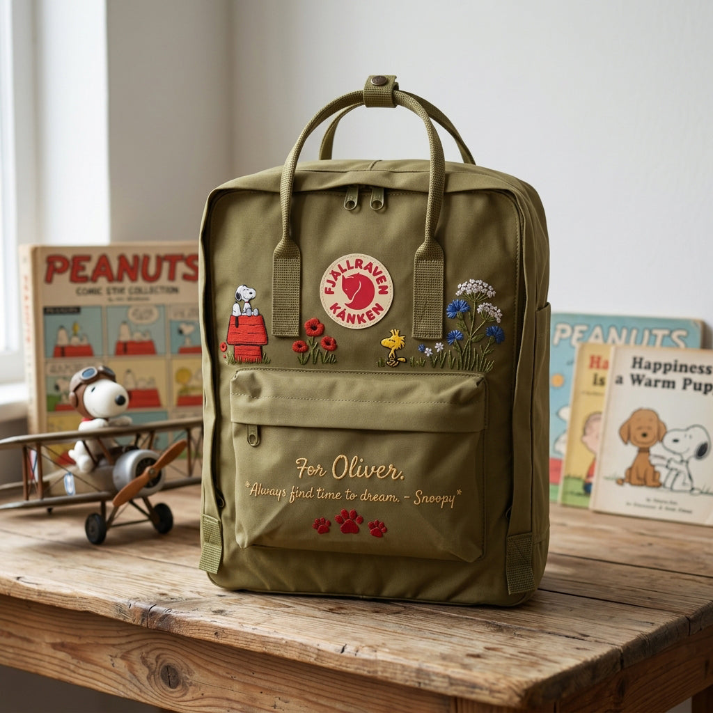 Snoopy Fjallraven Kanken Hand-Embroidered Backpack