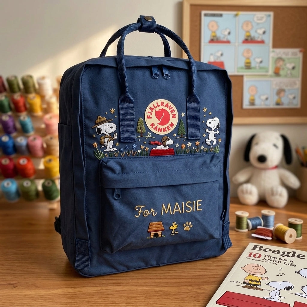 Snoopy Fjallraven Kanken Hand-Embroidered Backpack