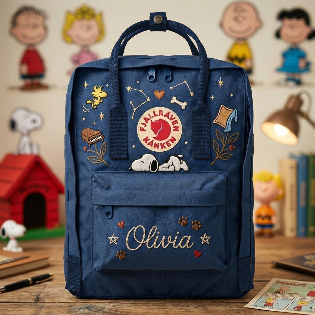 Snoopy Fjallraven Kanken Hand-Embroidered Backpack