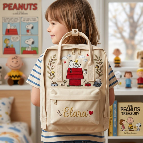 Snoopy Fjallraven Kanken Hand-Embroidered Backpack
