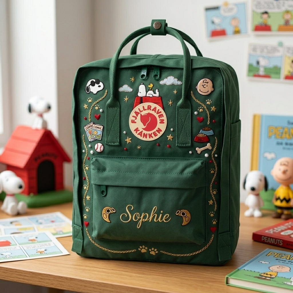 Snoopy Fjallraven Kanken Hand-Embroidered Backpack