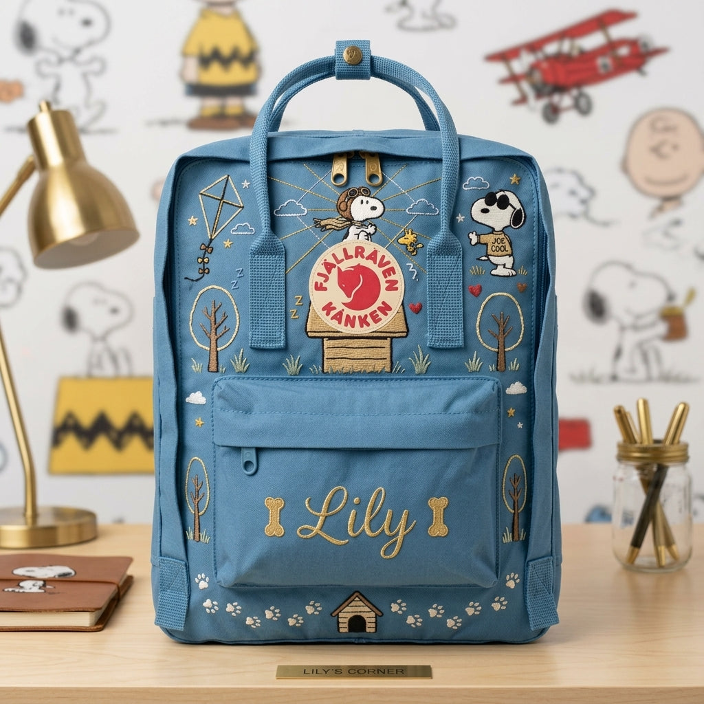 Snoopy Fjallraven Kanken Hand-Embroidered Backpack