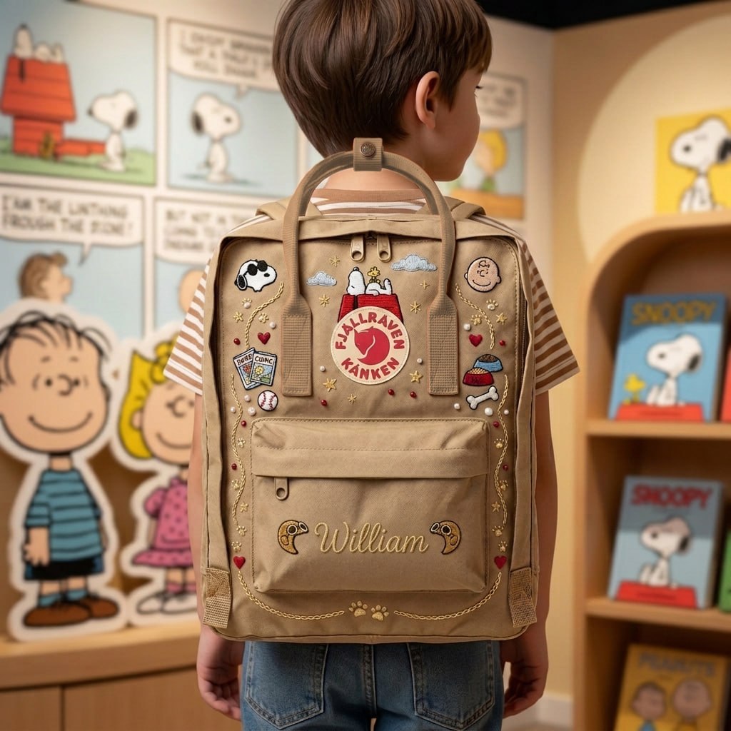 Snoopy Fjallraven Kanken Hand-Embroidered Backpack