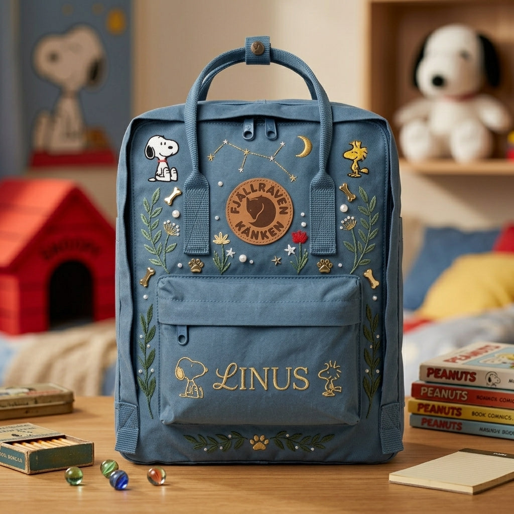 Snoopy Fjallraven Kanken Hand-Embroidered Backpack