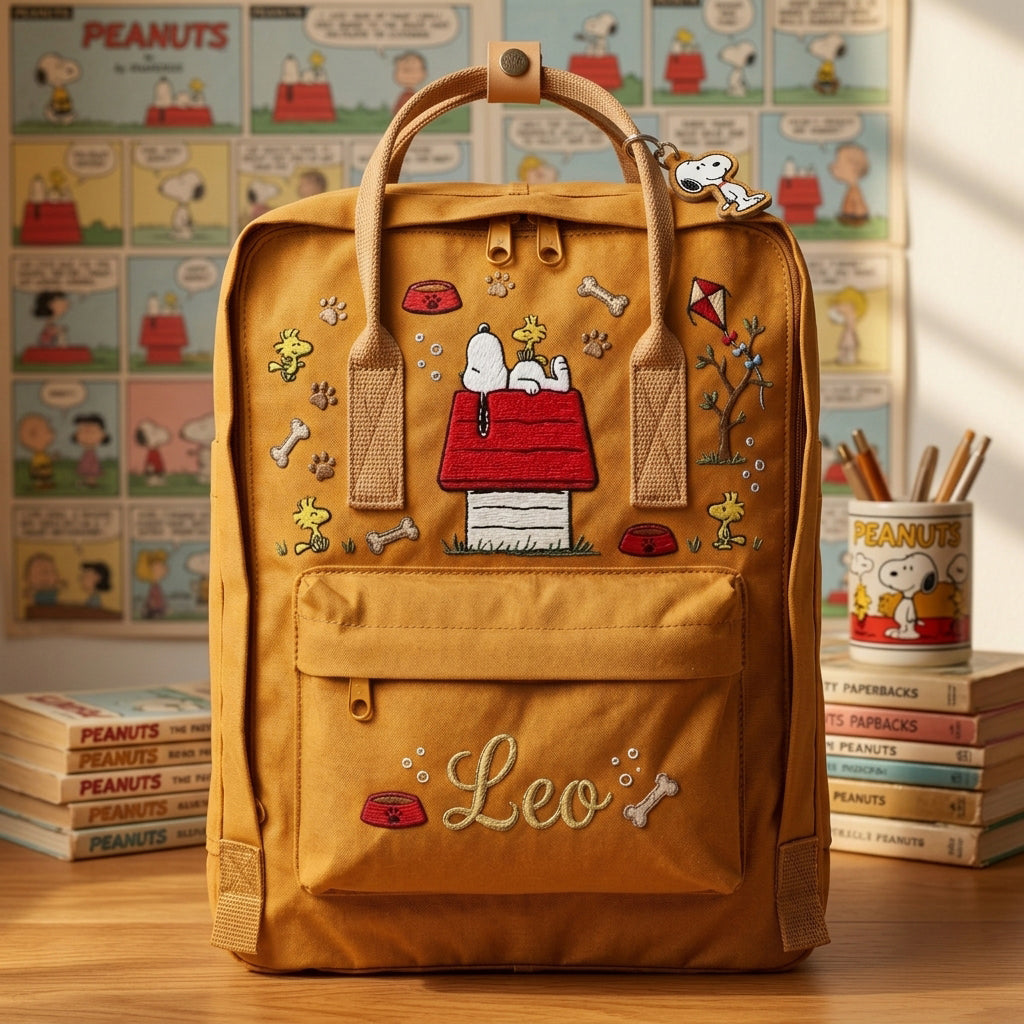 Snoopy Fjallraven Kanken Hand-Embroidered Backpack