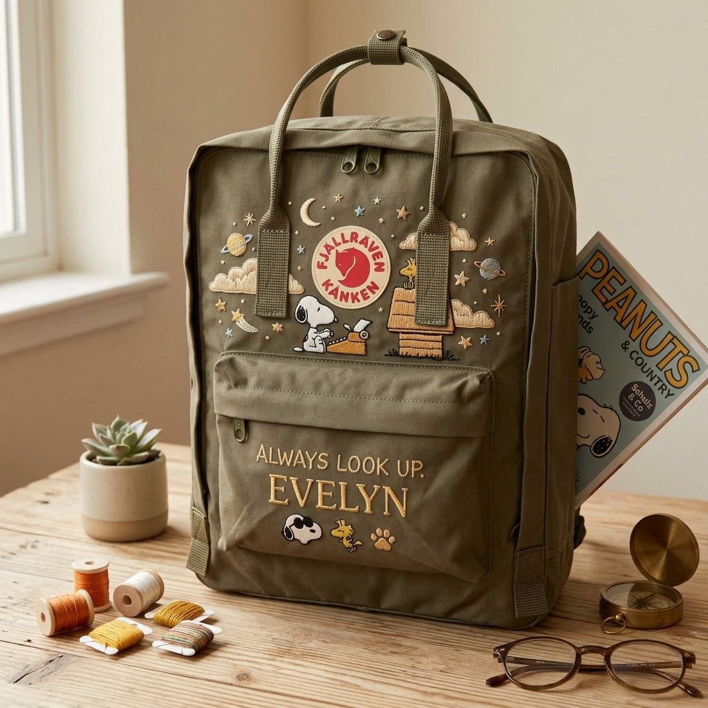 Snoopy Fjallraven Kanken Hand-Embroidered Backpack