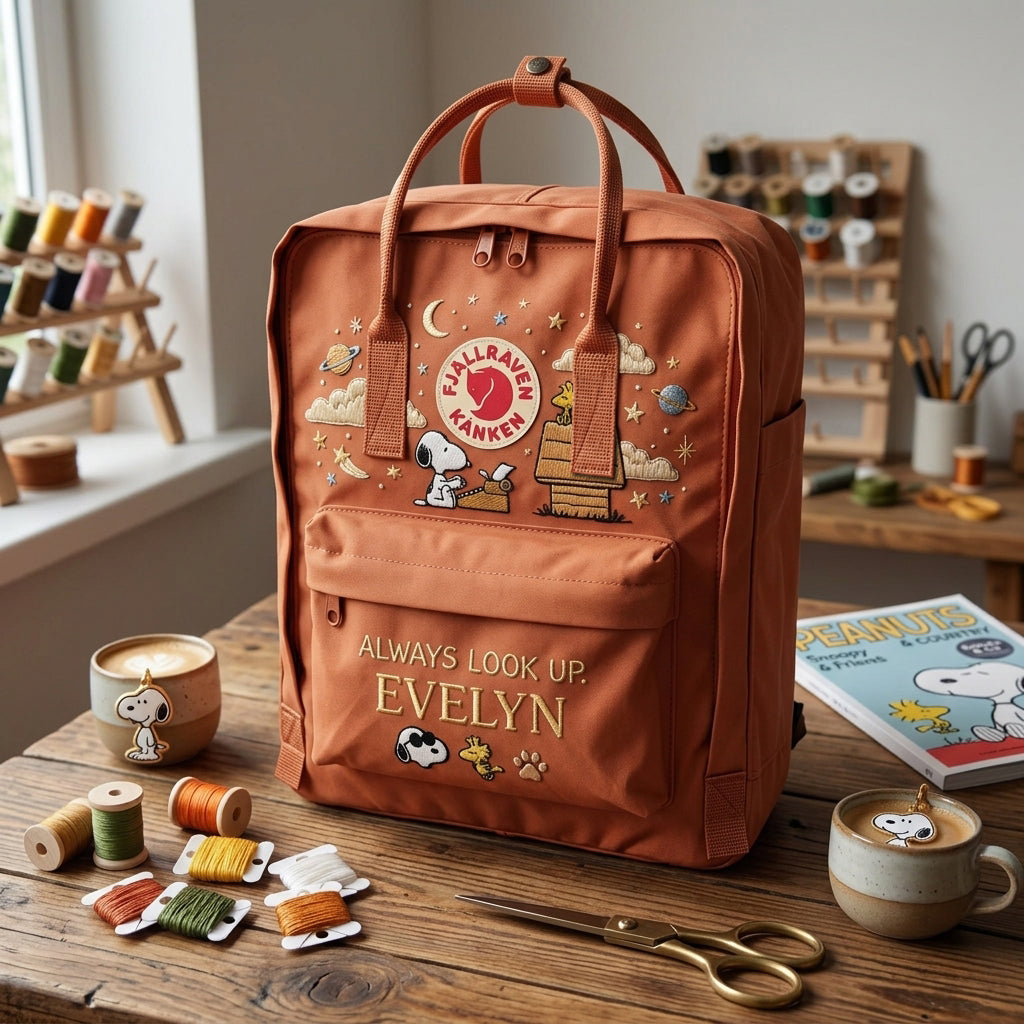 Snoopy Fjallraven Kanken Hand-Embroidered Backpack