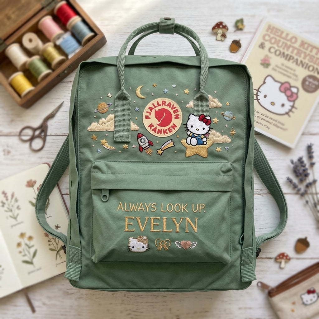 Hello Kitty Fjallraven Kanken Hand-Embroidered Backpack