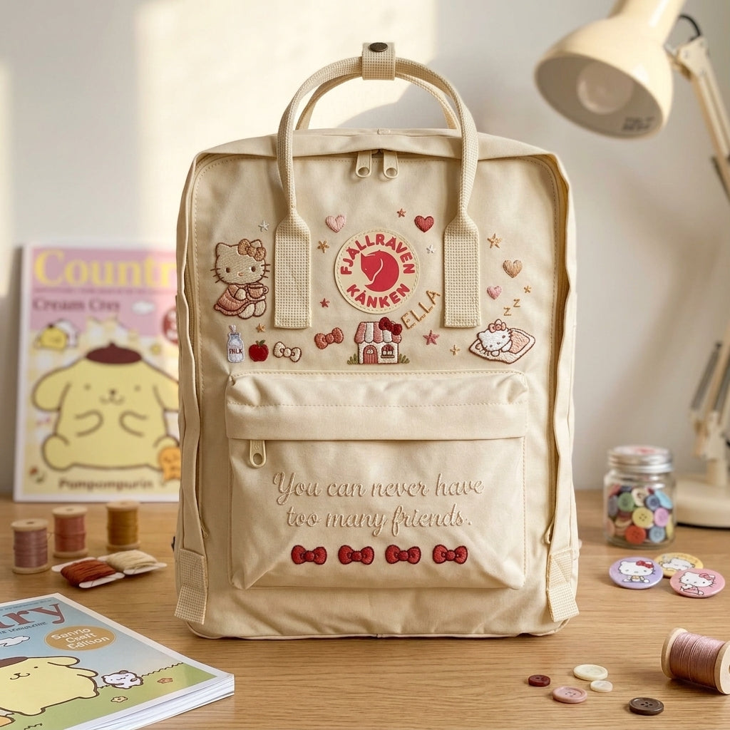 Hello Kitty Fjallraven Kanken Hand-Embroidered Backpack