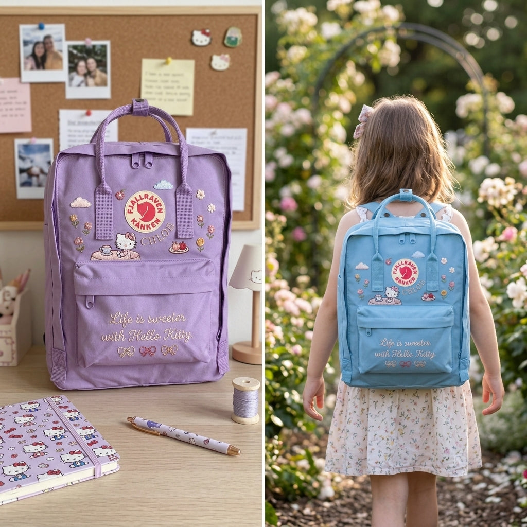 Hello Kitty Fjallraven Kanken Hand-Embroidered Backpack