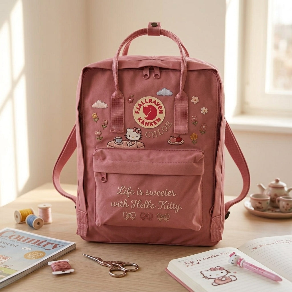 Hello Kitty Fjallraven Kanken Hand-Embroidered Backpack
