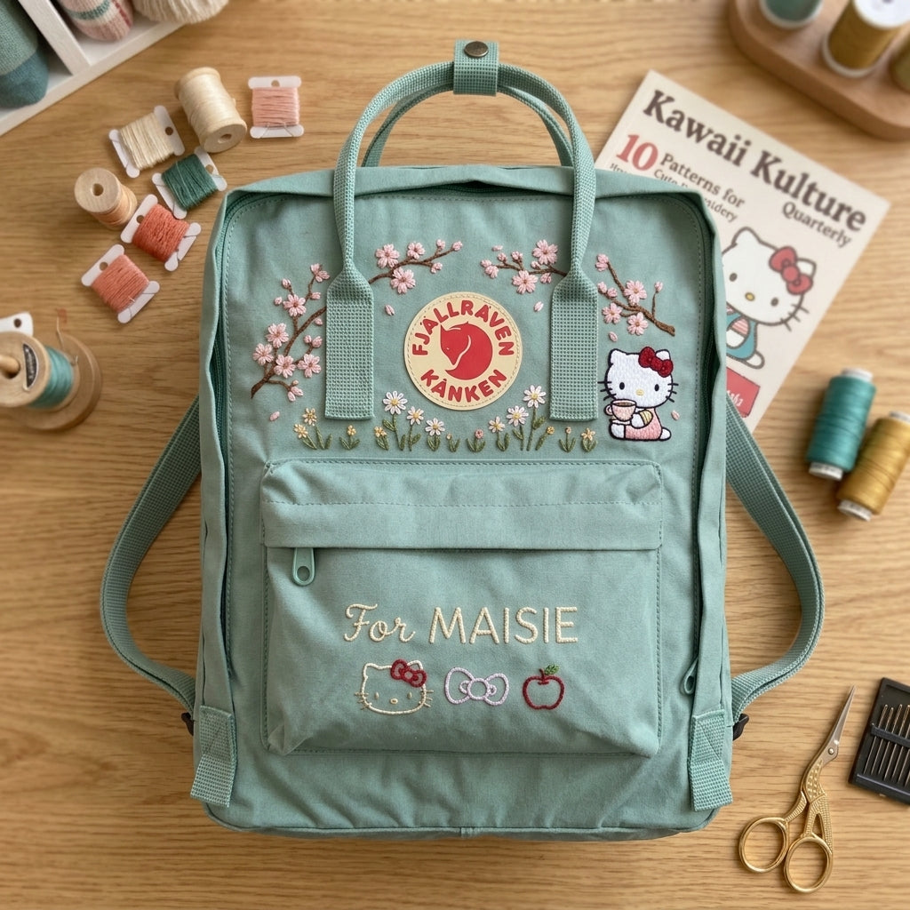 Hello Kitty Fjallraven Kanken Hand-Embroidered Backpack