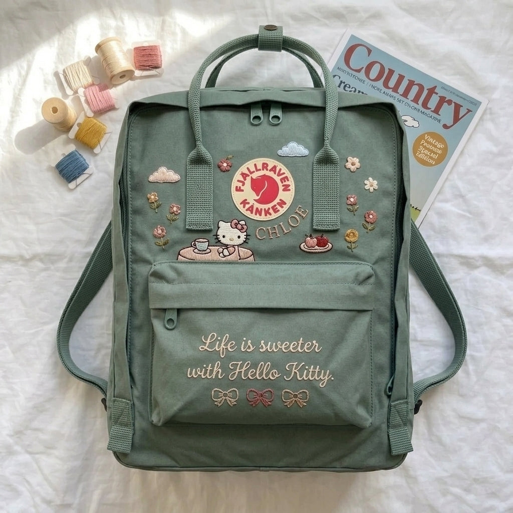 Hello Kitty Fjallraven Kanken Hand-Embroidered Backpack