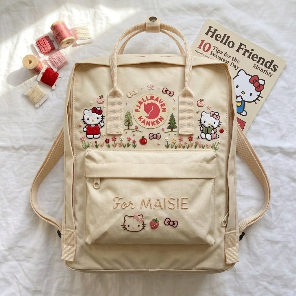 Hello Kitty Fjallraven Kanken Hand-Embroidered Backpack
