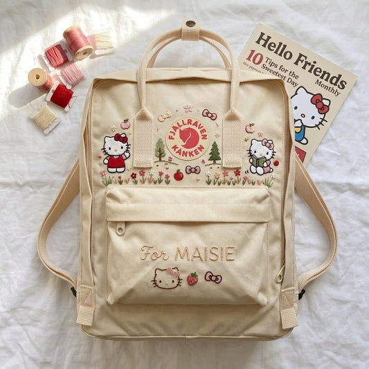 Sac à dos Kanken Fjallraven Hello Kitty brodé à la main