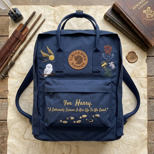Handbestickter Fjällräven-Kånken-Rucksack mit Harry-Potter-Motiv