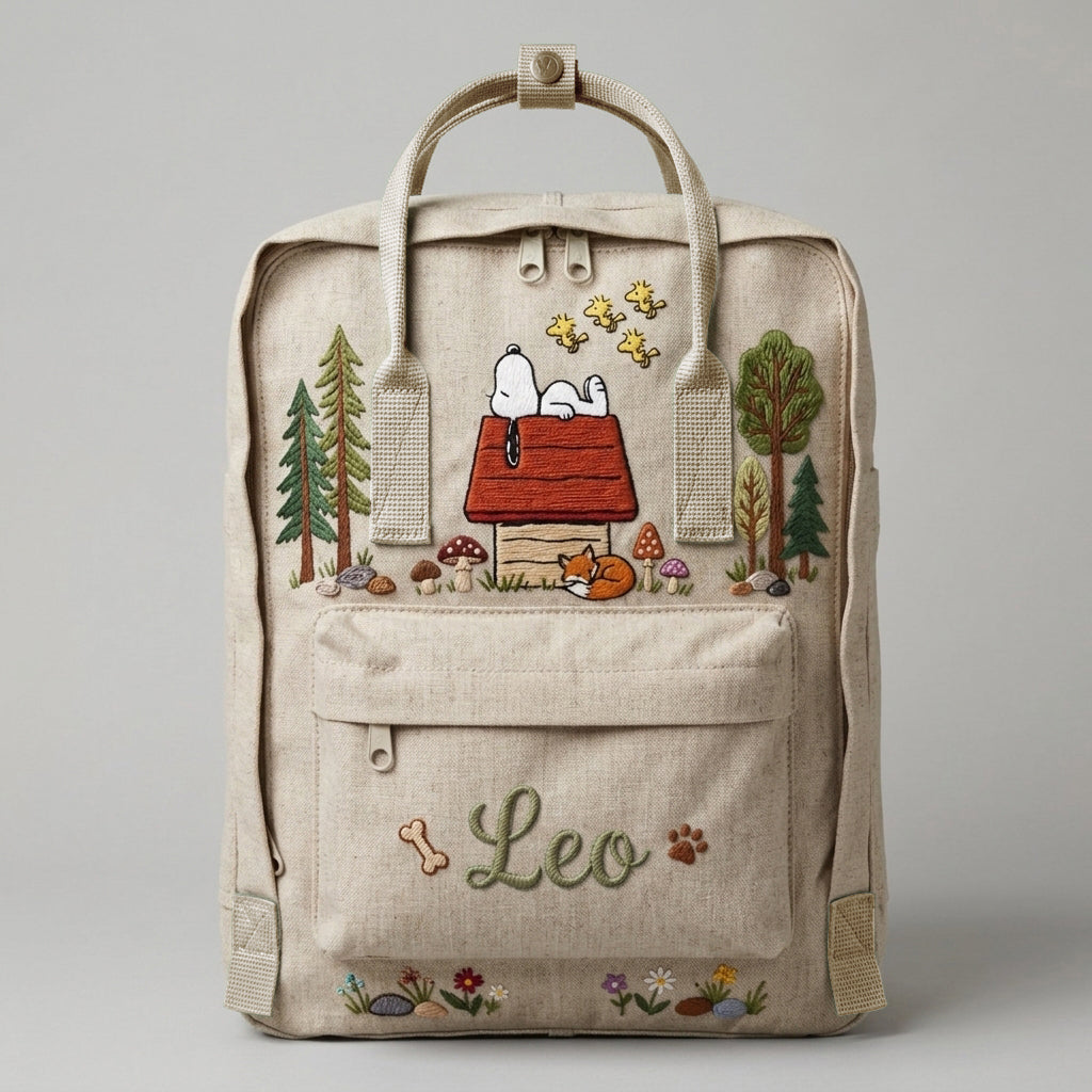 Snoopy Fjallraven Kanken Hand-Embroidered Backpack