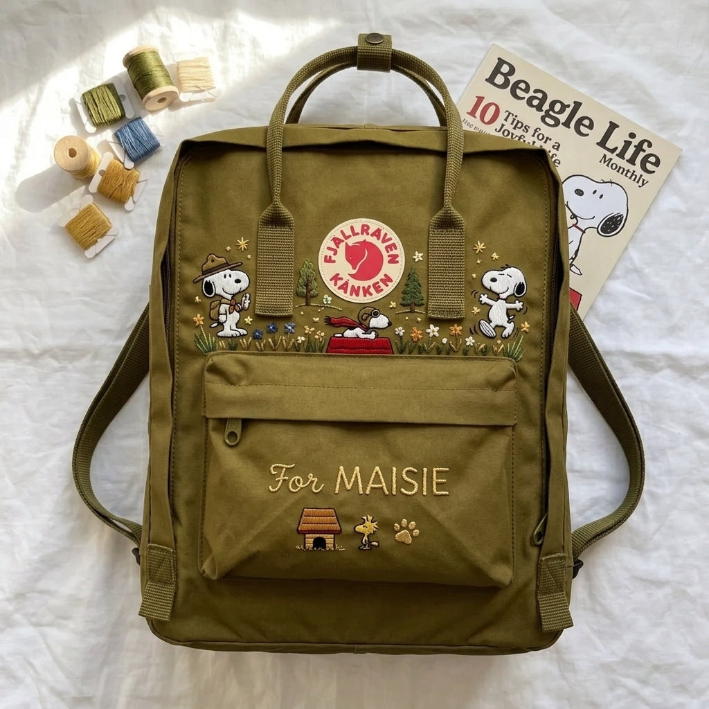 Snoopy Fjallraven Kanken Hand-Embroidered Backpack
