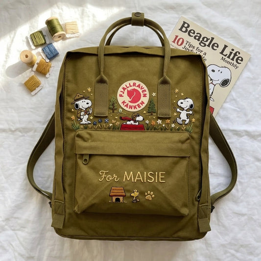 Sac à dos Kanken Fjallraven Snoopy brodé à la main