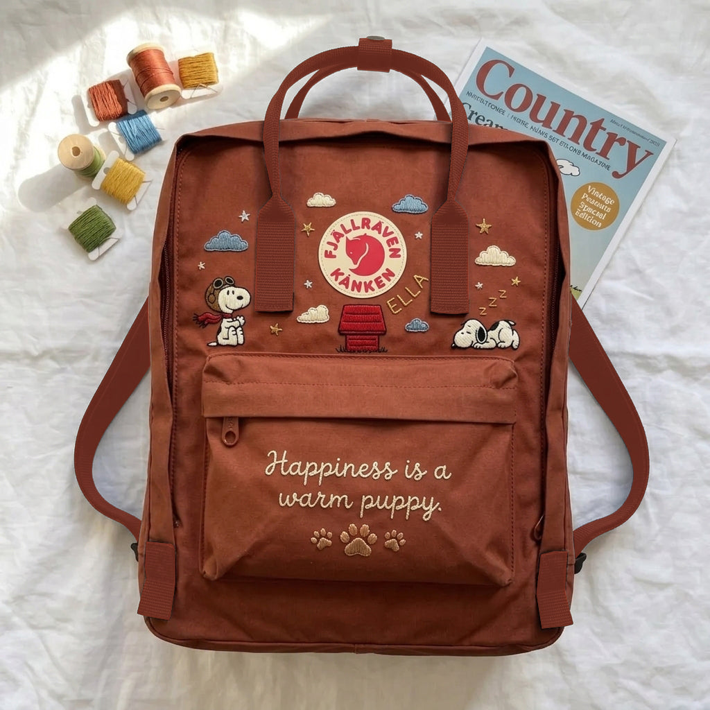 Snoopy Fjallraven Kanken Hand-Embroidered Backpack