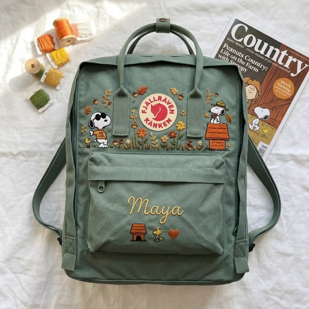 Snoopy Fjallraven Kanken Hand-Embroidered Backpack