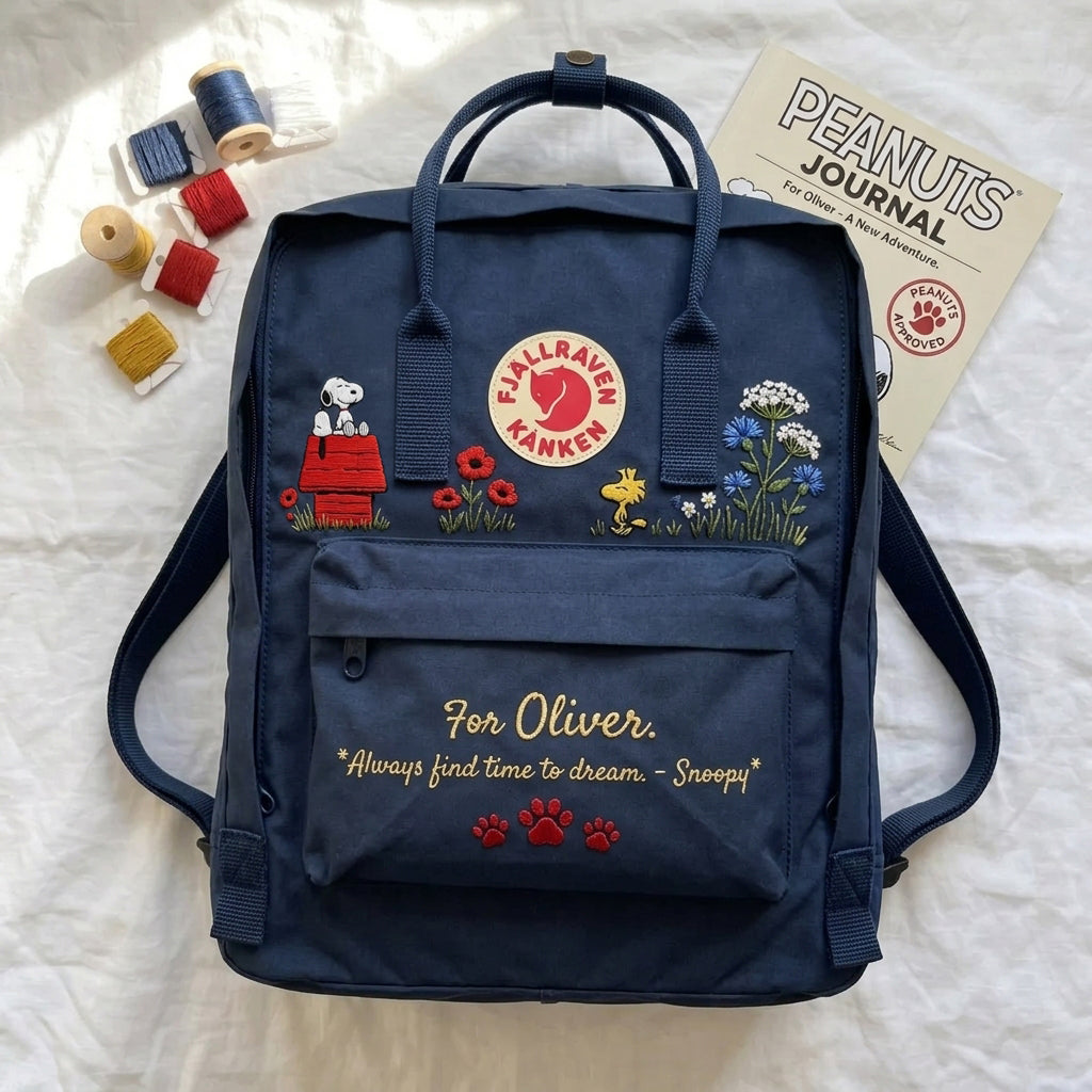 Snoopy Fjallraven Kanken Hand-Embroidered Backpack