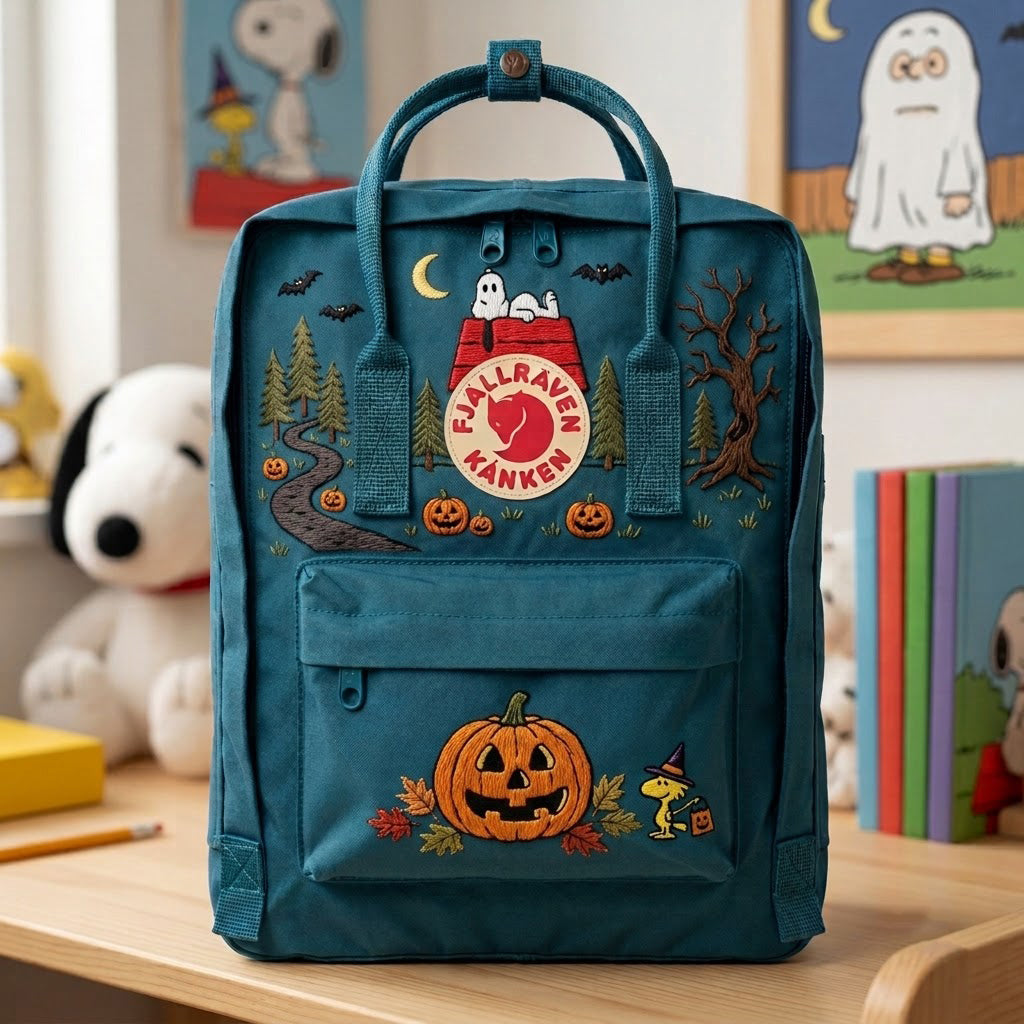 Snoopy – Halloween Fjallraven Kanken Hand-Embroidered Backpack