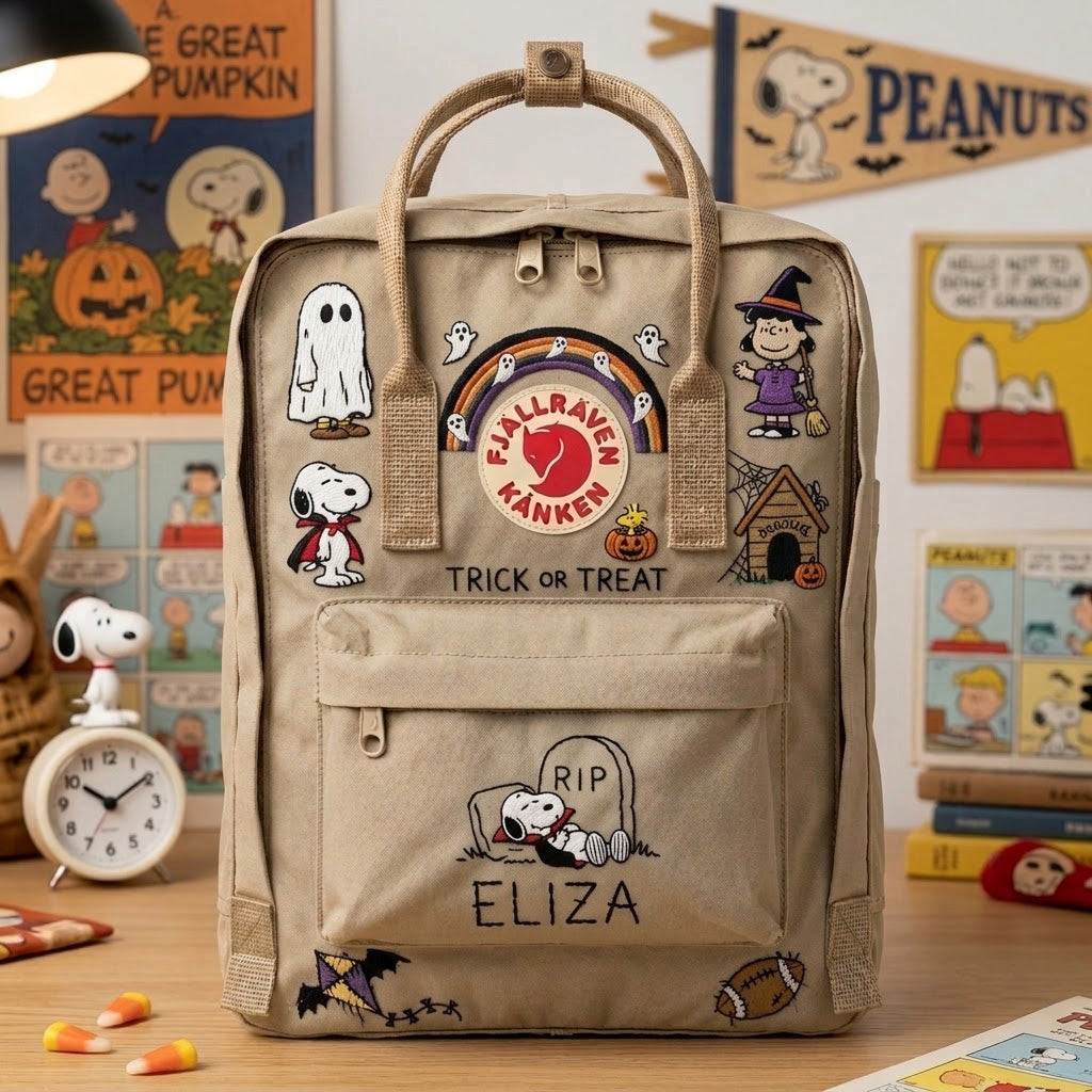 Snoopy – Halloween Fjallraven Kanken Hand-Embroidered Backpack