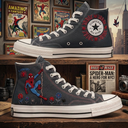 Von Hand bestickte Converse Chuck Taylor 1970s mit Spiderman - All Star Classic