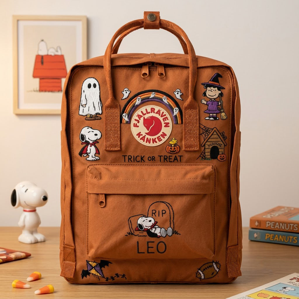 Snoopy – Halloween Fjallraven Kanken Hand-Embroidered Backpack
