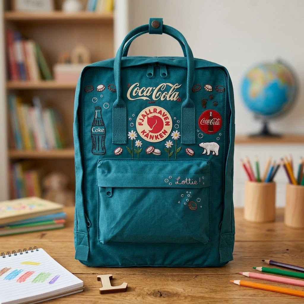 Sac à dos brodé à la main Coca-cola Fjallraven Kanken