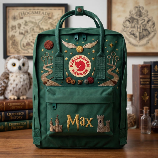 Handbestickter Fjällräven-Kånken-Rucksack mit Harry-Potter-Motiv