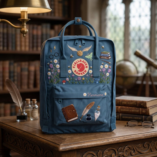 Handbestickter Fjällräven-Kånken-Rucksack mit Harry-Potter-Motiv