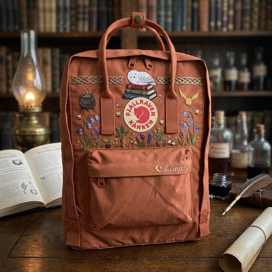 Handbestickter Fjällräven-Kånken-Rucksack mit Harry-Potter-Motiv