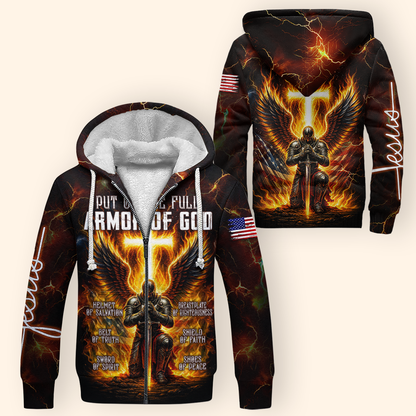 Armor of God Hoodie – Christian Warrior Zip Up Sweatshirt with Cross and Bible Verse Design