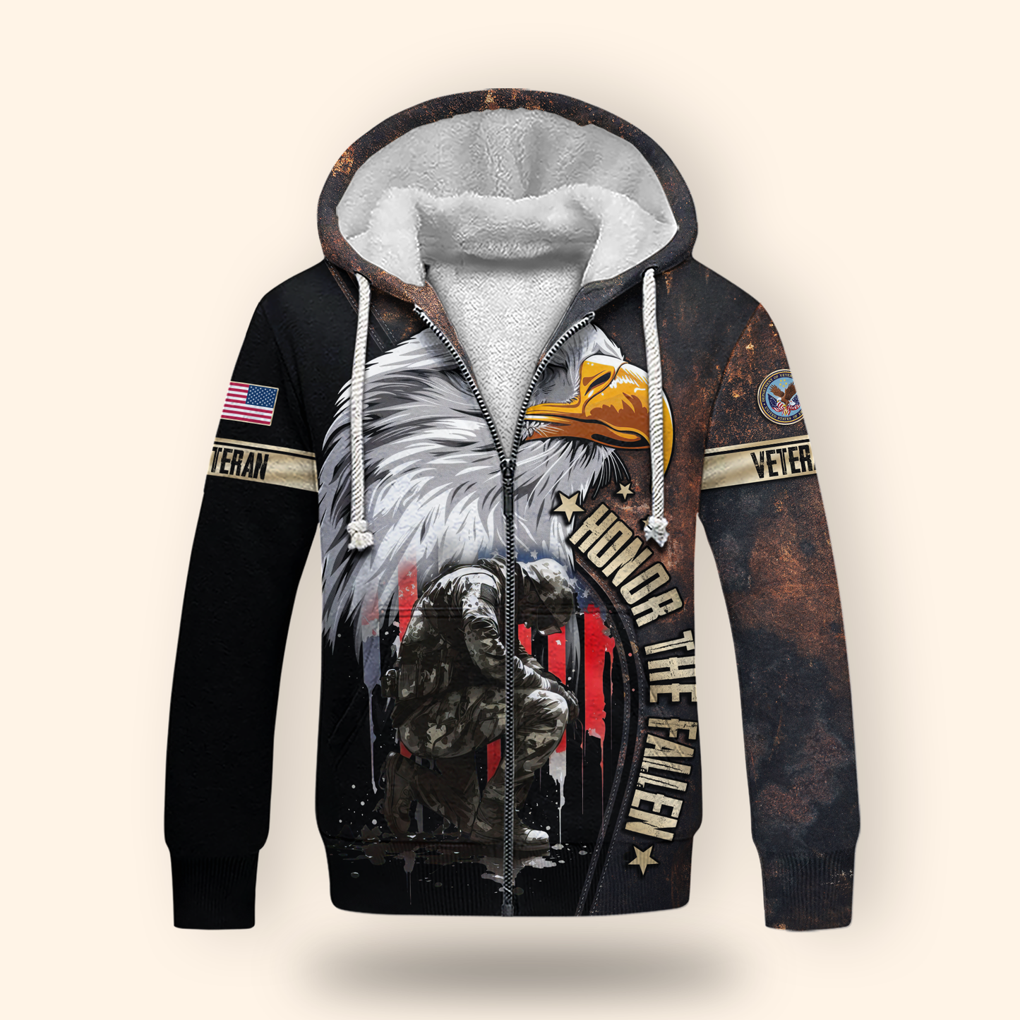 U.S. Veteran Hoodie – Eagle Design, Patriotic American Flag Zip Up MH2528