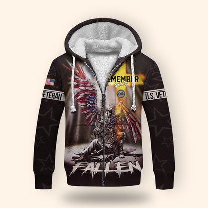 U.S. Veteran Hoodie – Remember Our Fallen, Angel Soldier Tribute Zip Up, Patriotic Memorial Hoodie for Heroes