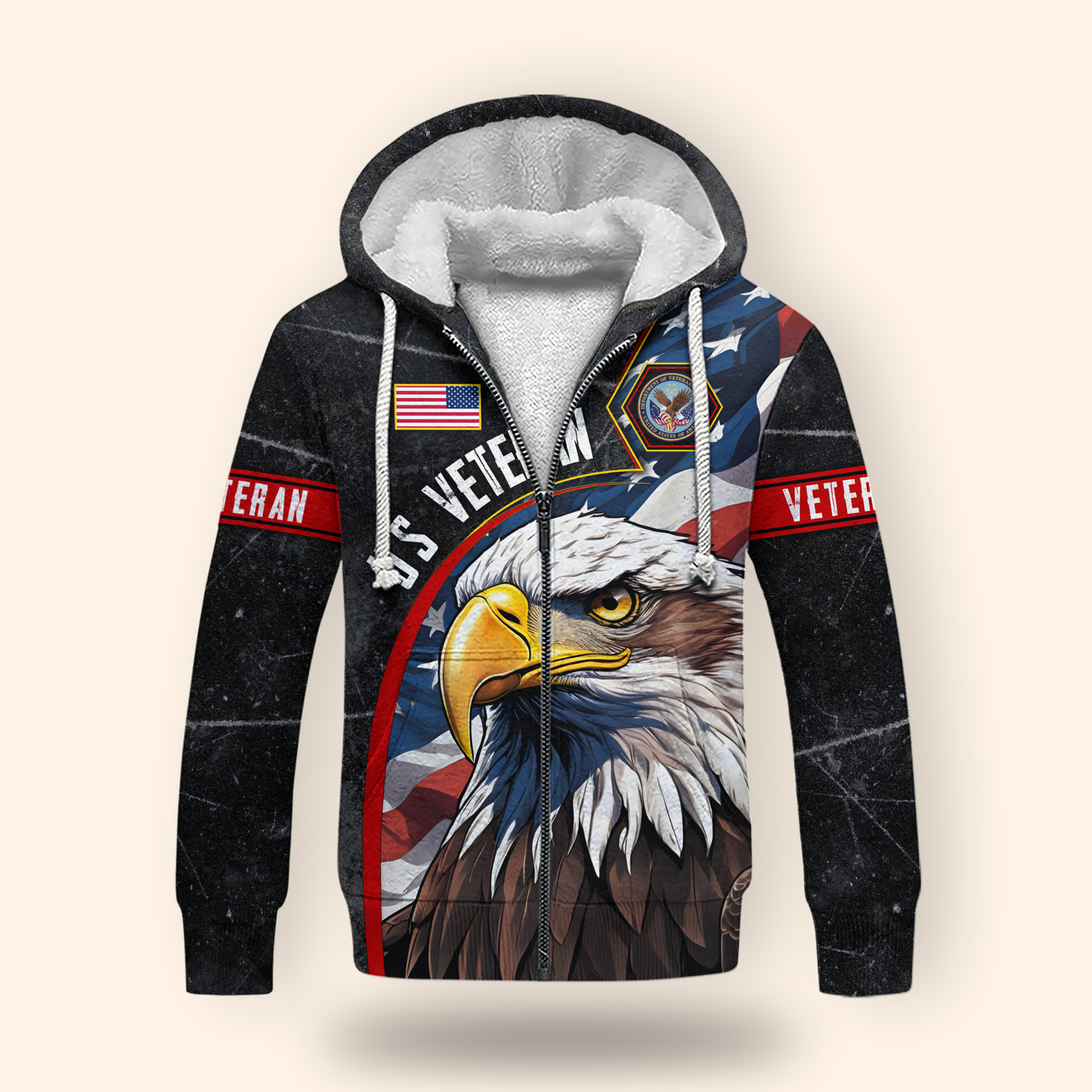 U.S. Veteran Hoodie – Eagle Design, Patriotic American Flag Zip Up MH2534