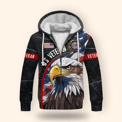 U.S. Veteran Hoodie – Eagle Design, Patriotic American Flag Zip Up MH2534
