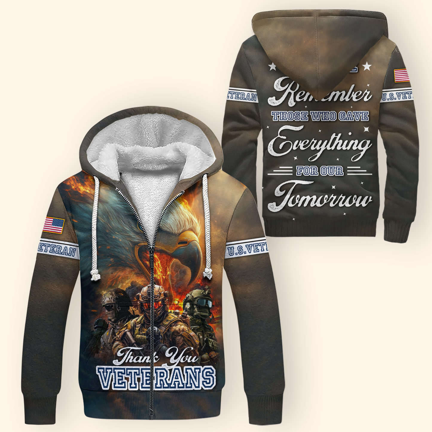 U.S. Veteran Hoodie – Thank You Veterans, Remember Those Who Gave Everything, Patriotic Zip Up Hoodie