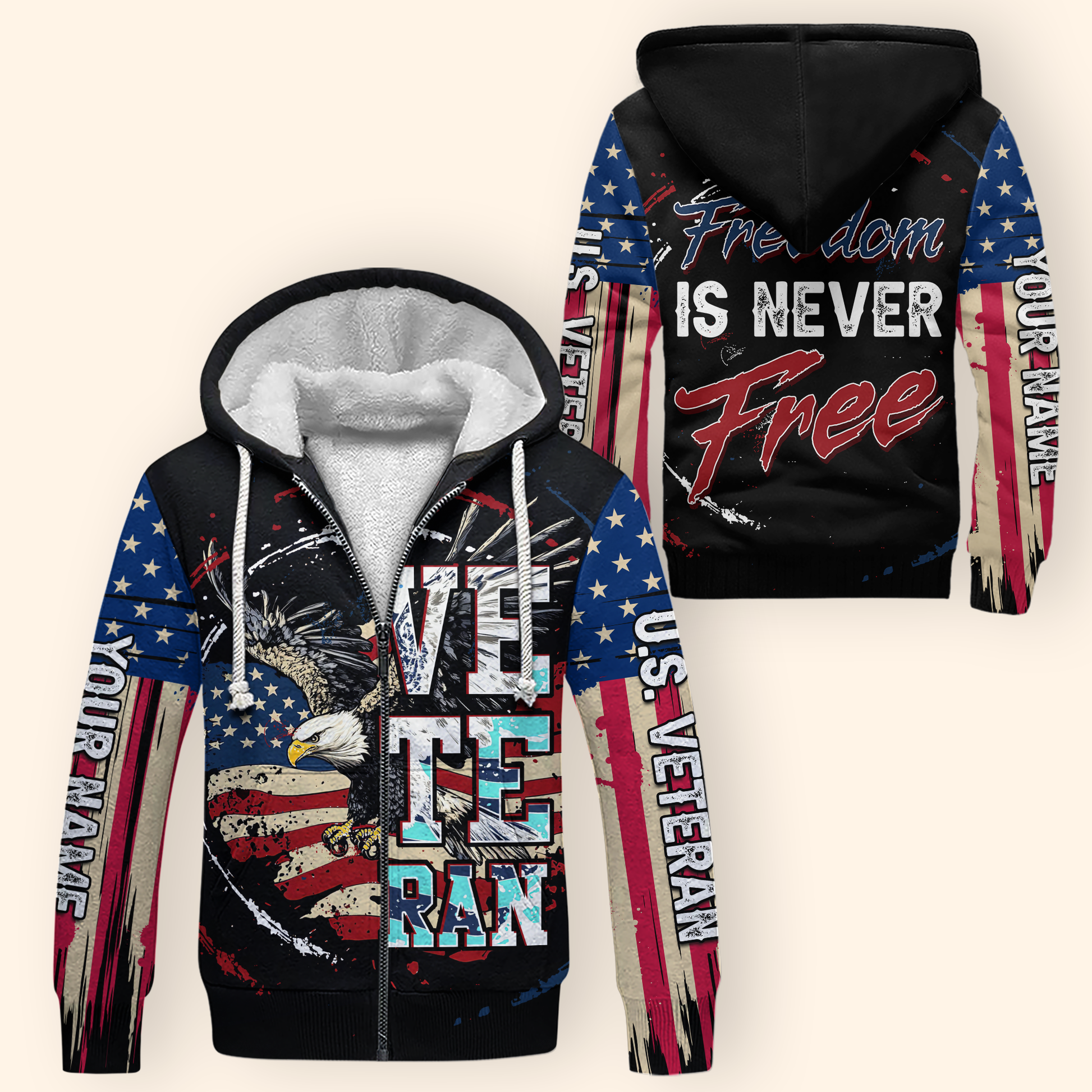 US Veteran Eagle Hoodie – Freedom Is Never Free – American Flag Patriotic Zip Up, easychoo.com