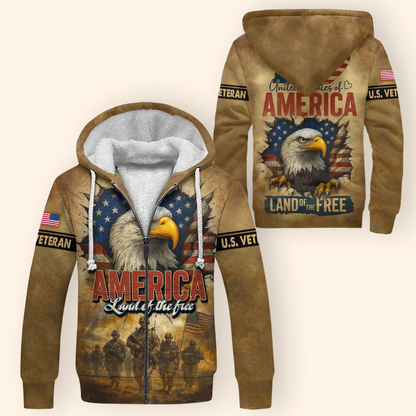 U.S. Veteran Hoodie – America Land of The Free, Patriotic Eagle and Flag Design