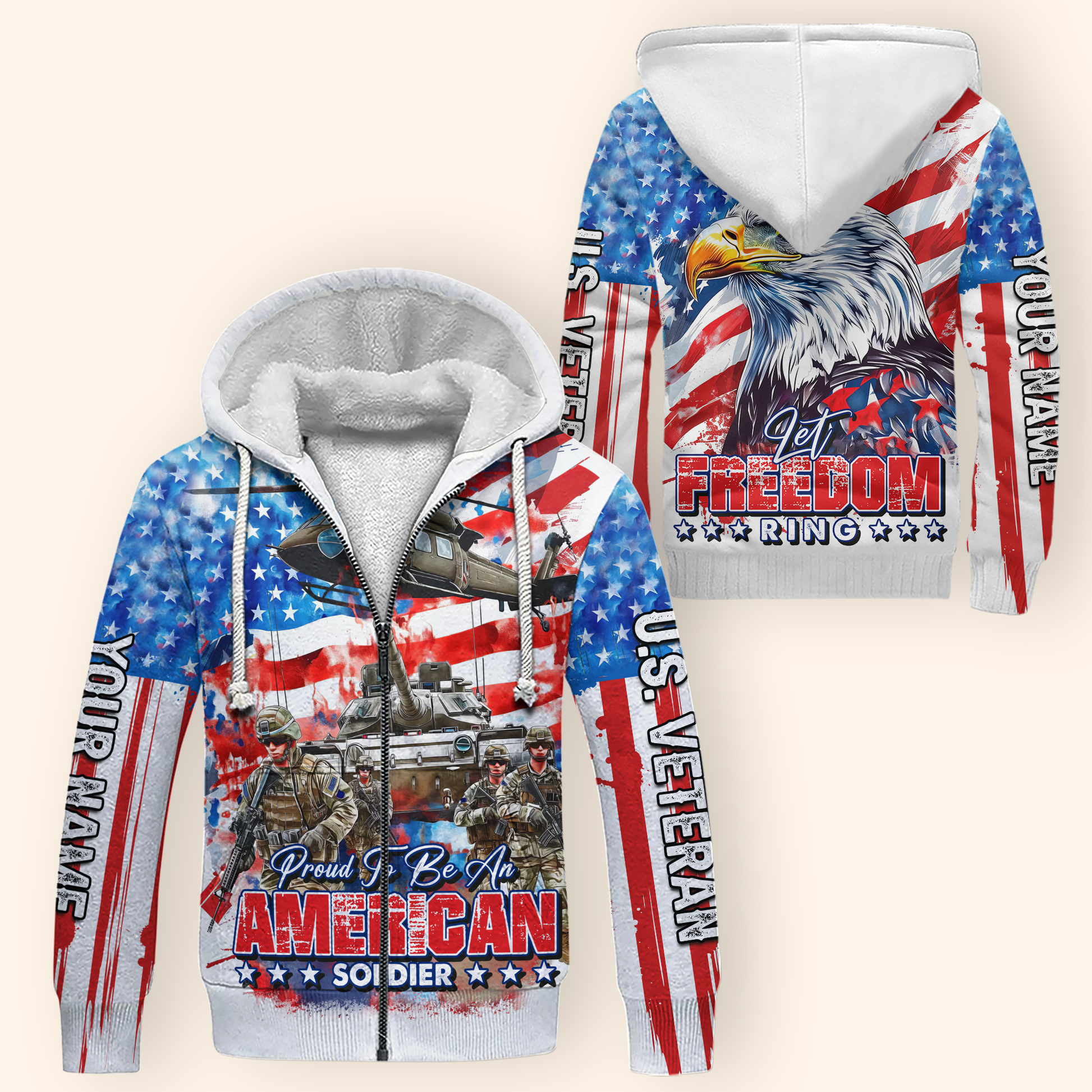 Proud To Be An American Soldier Hoodie – Patriotic US Veteran Zip Up – Let Freedom Ring, easychoo.com