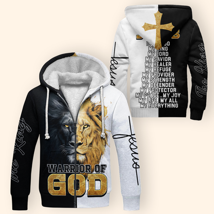 Christian Faith Hoodie – Warrior of God Zip Up Sweatshirt with Lion of Judah and Cross Design