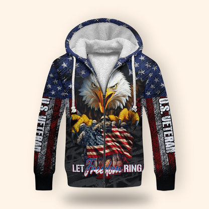 U.S. Veteran Hoodie – Let Freedom Ring, Bald Eagle & Flag Zip Up, Patriotic Military Sweatshirt for Heroes