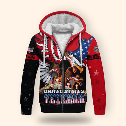 U.S. Veteran Hoodie – Honor Respect Remember Patriotic Zip Up Jacket