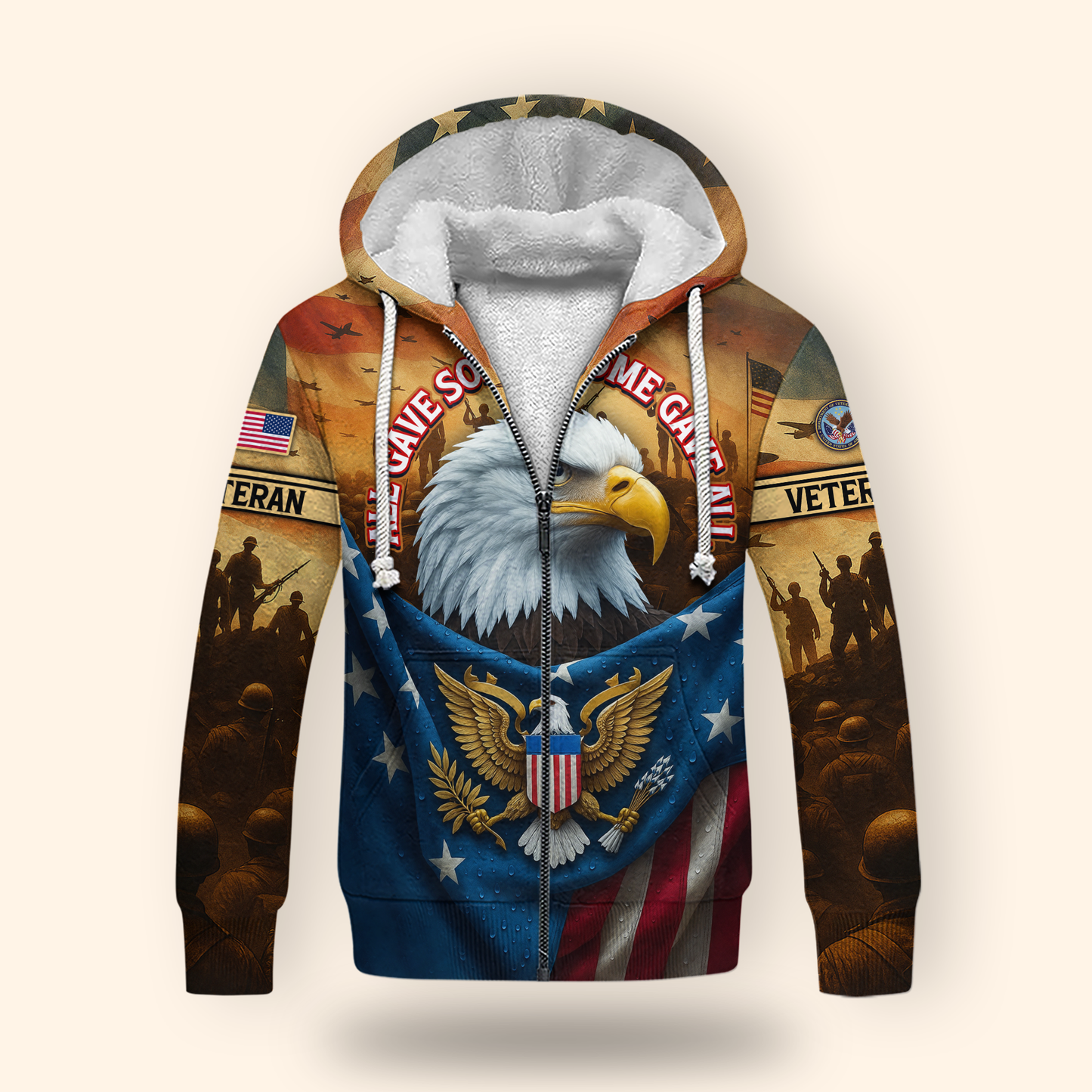 U.S. Veteran Hoodie – Eagle Design, Patriotic American Flag Zip Up MH2533