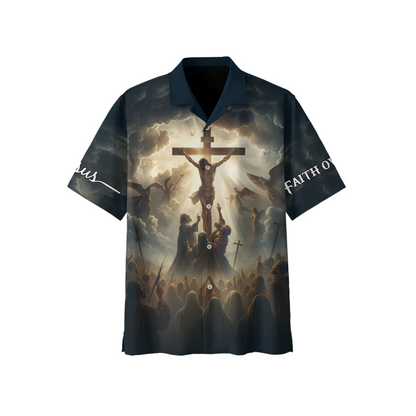Powerful Christian Artwork – Jesus on the Cross Surrounded by Angels and Followers