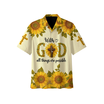 With God All Things Are Possible Sunflower Christian Hoodie – Faith Cross Zip Up Sweatshirt for Believers